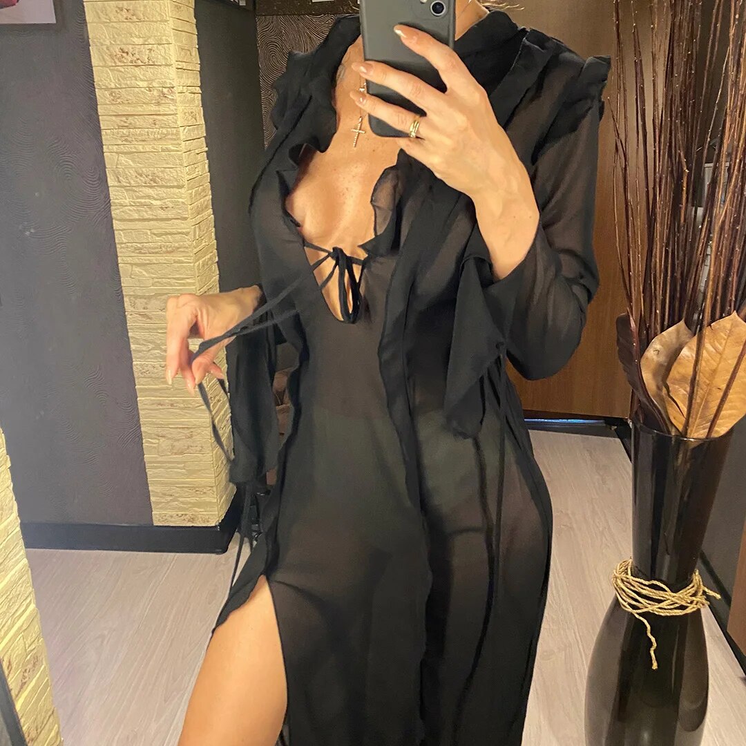 Lillian High Split See Through Bodycon Long Dress