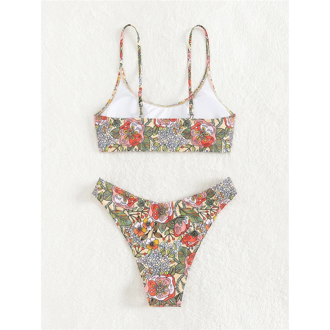 Lillian Floral Printed Brazilian Mid Waist Bikini