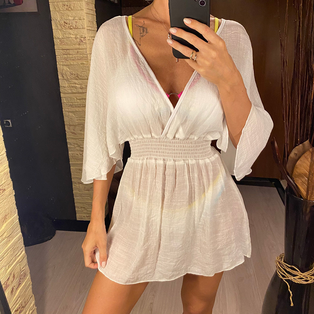 Ashley Deep V Neck Long Sleeve Backless Mini Dress