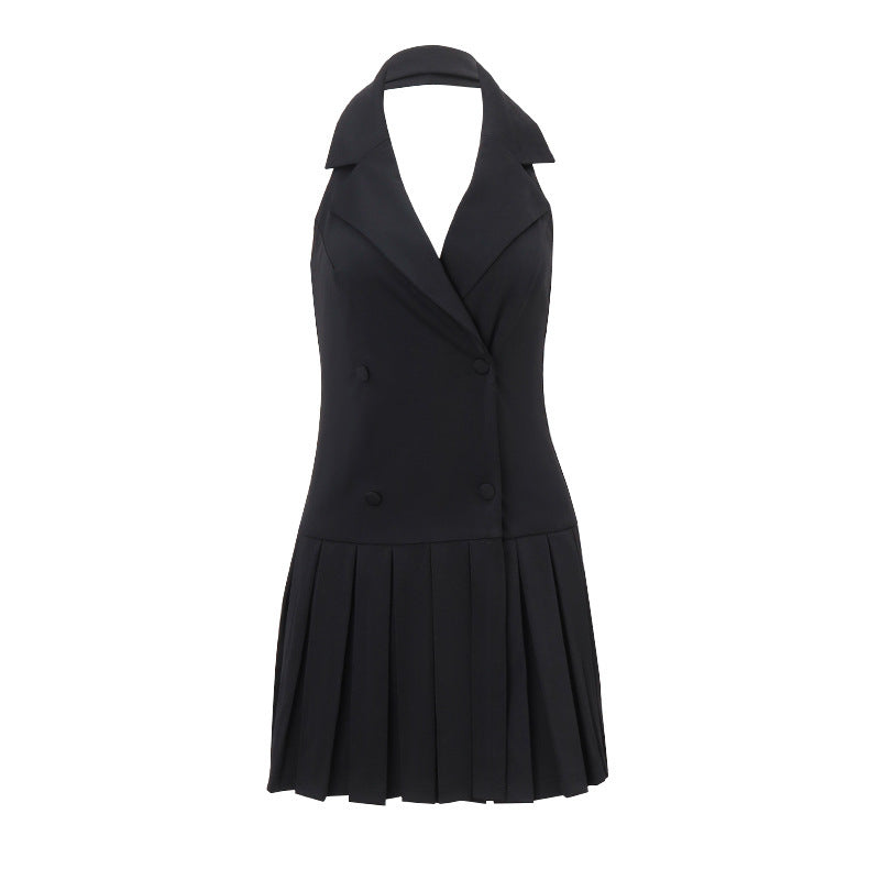 Stella Lapel Halter Mini Dress