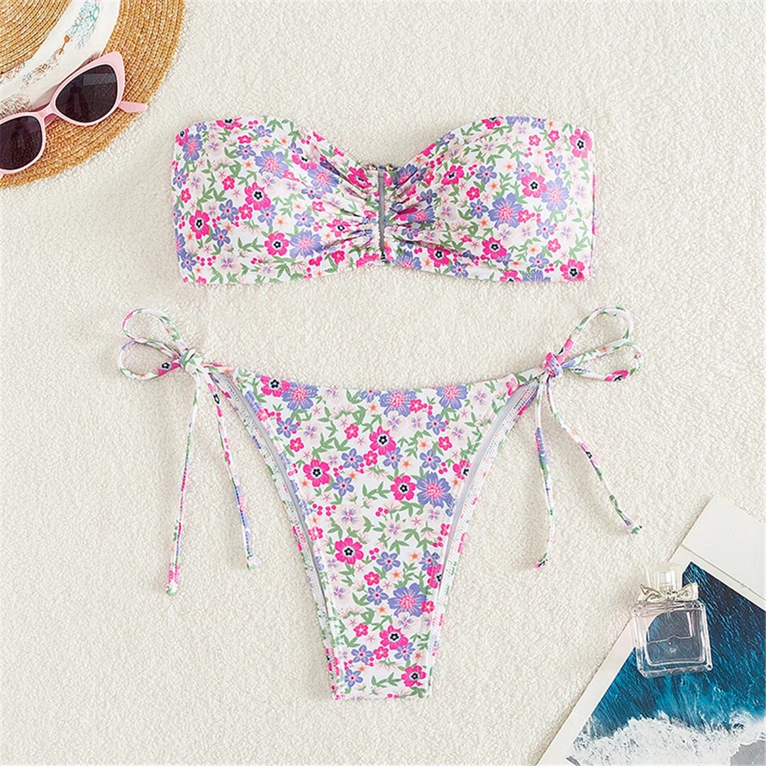 Tanya Printed Floral Bandeau Bikini