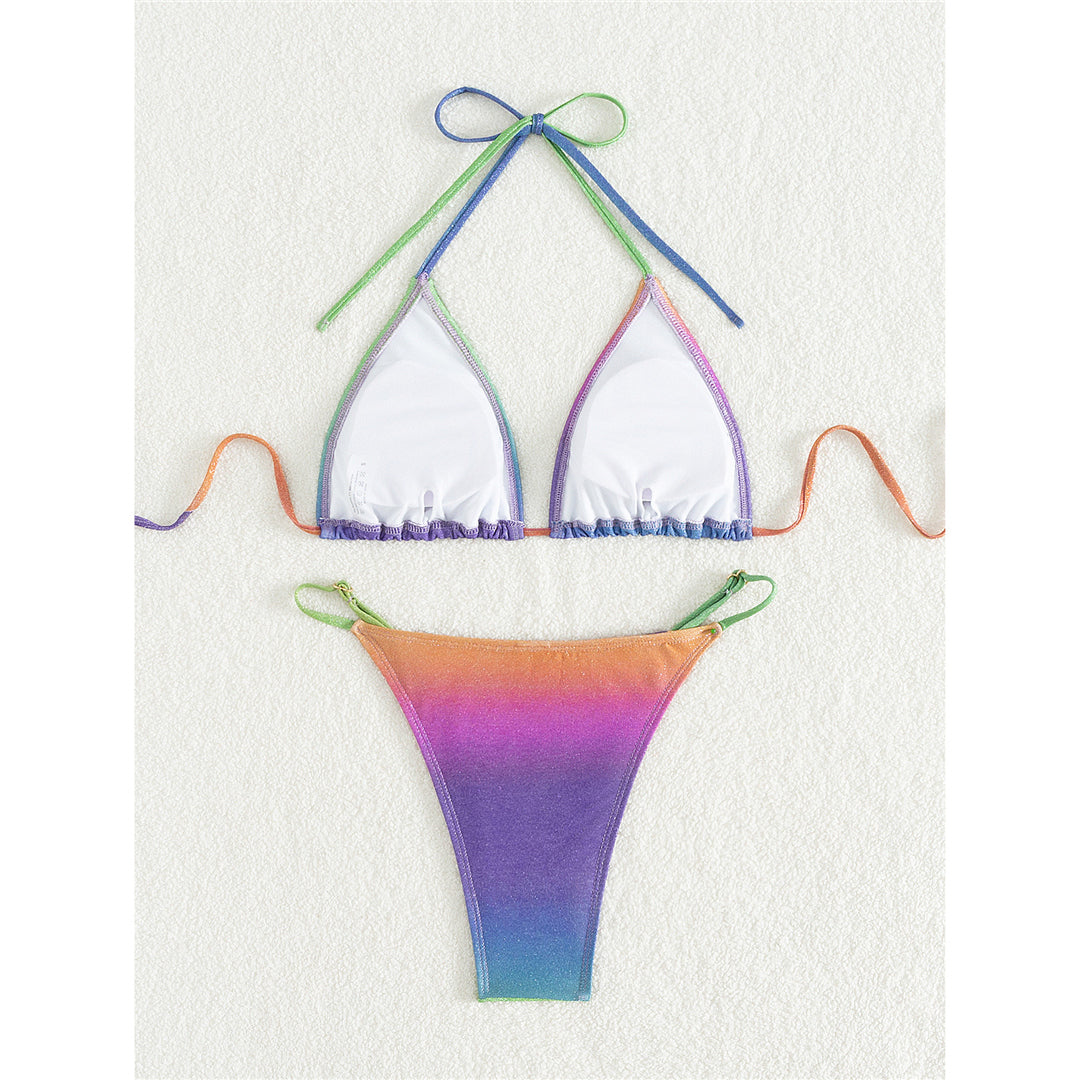 Alice Colorful Shiny Halter High Leg Cut Bikini