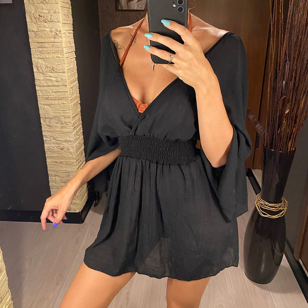 Ashley Deep V Neck Long Sleeve Backless Mini Dress