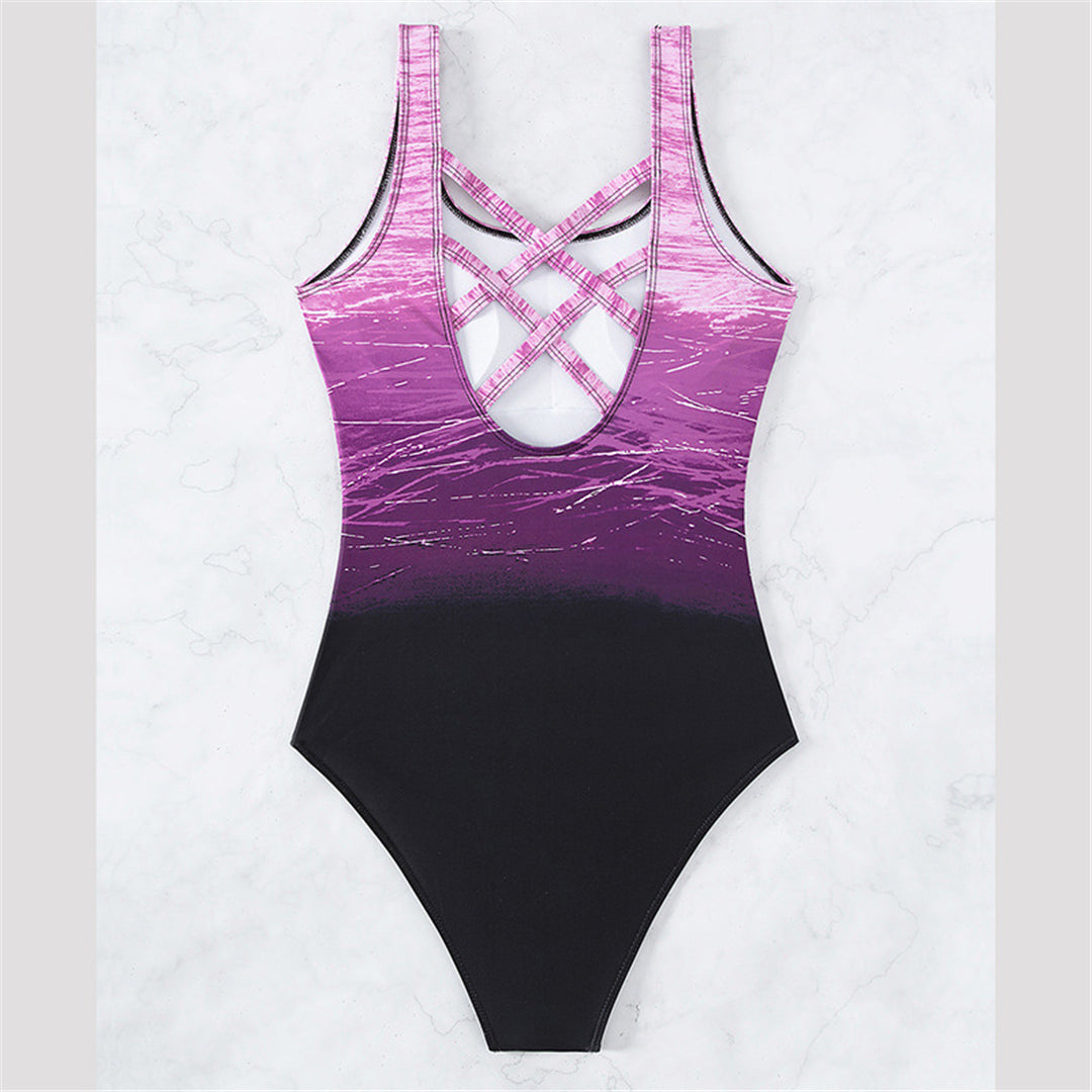 Rose Tie Dye Gradient Cross Back Monokini