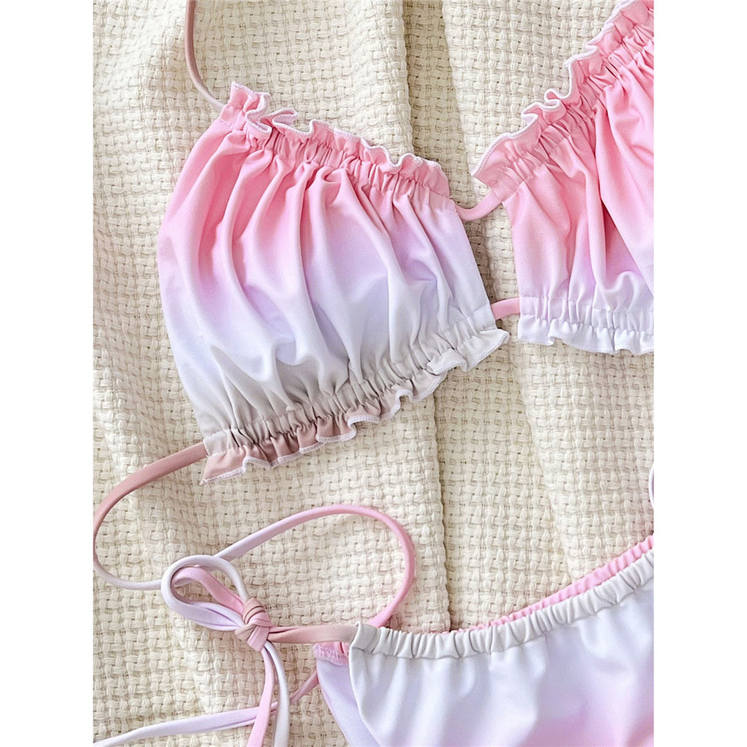 Jane Ruffled Frilled Gradient Halter Bikini