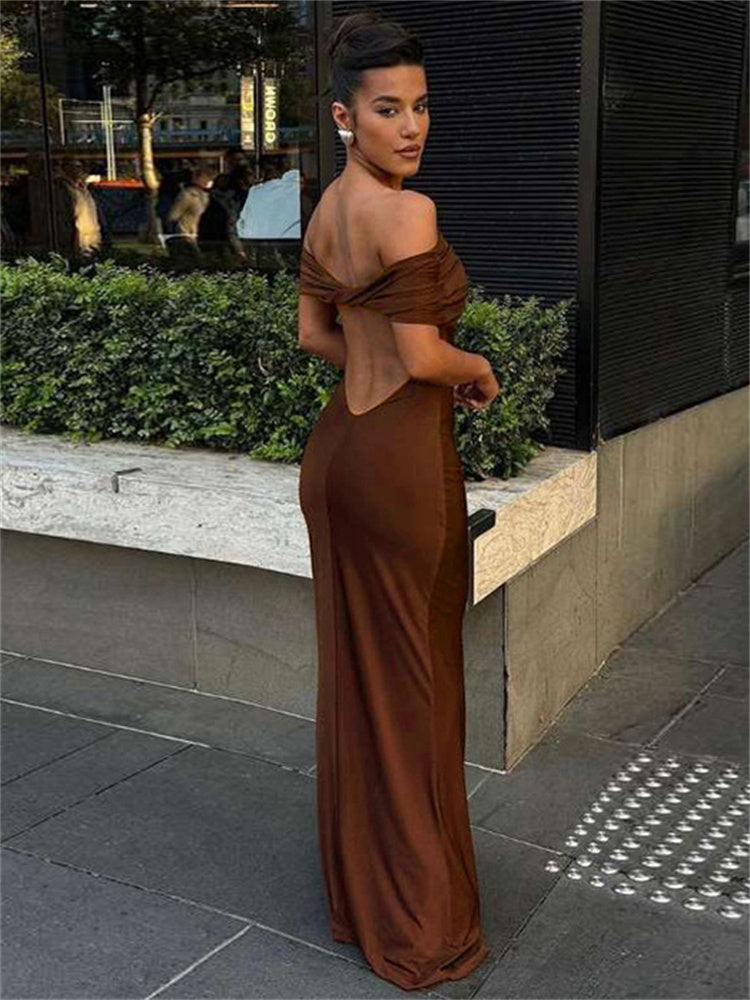 Laura Pleated Off-Shoulder Elegant Long Dress