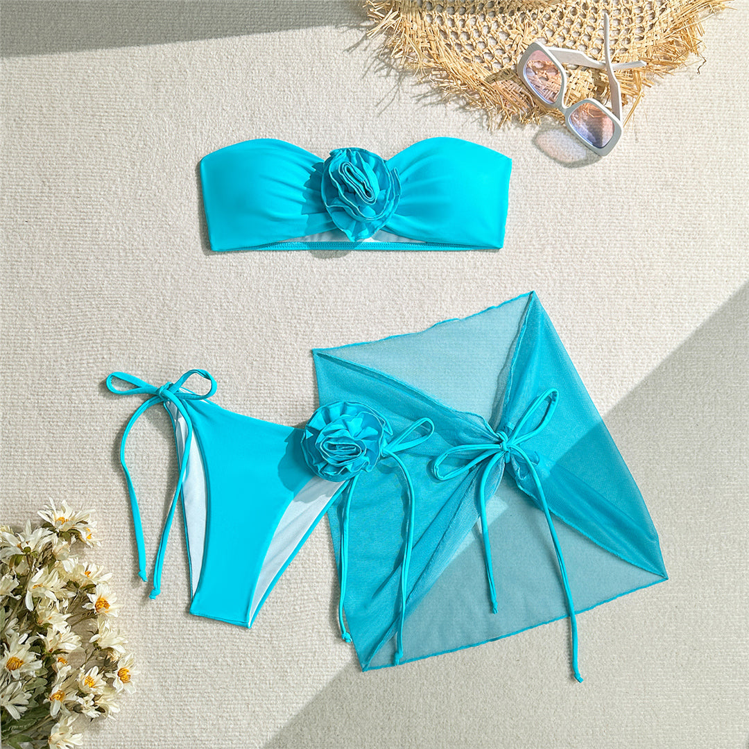 Marion 3D Flowers With Sarong Bandeau Bikini