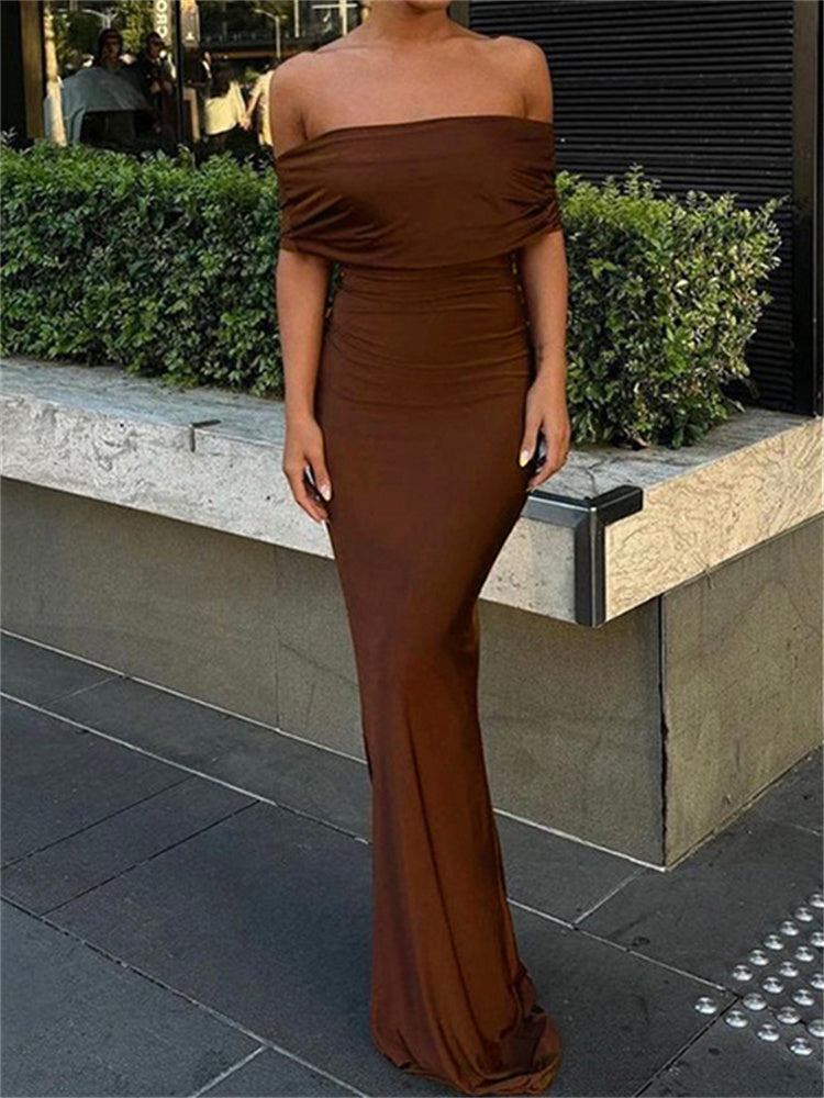 Laura Pleated Off-Shoulder Elegant Long Dress