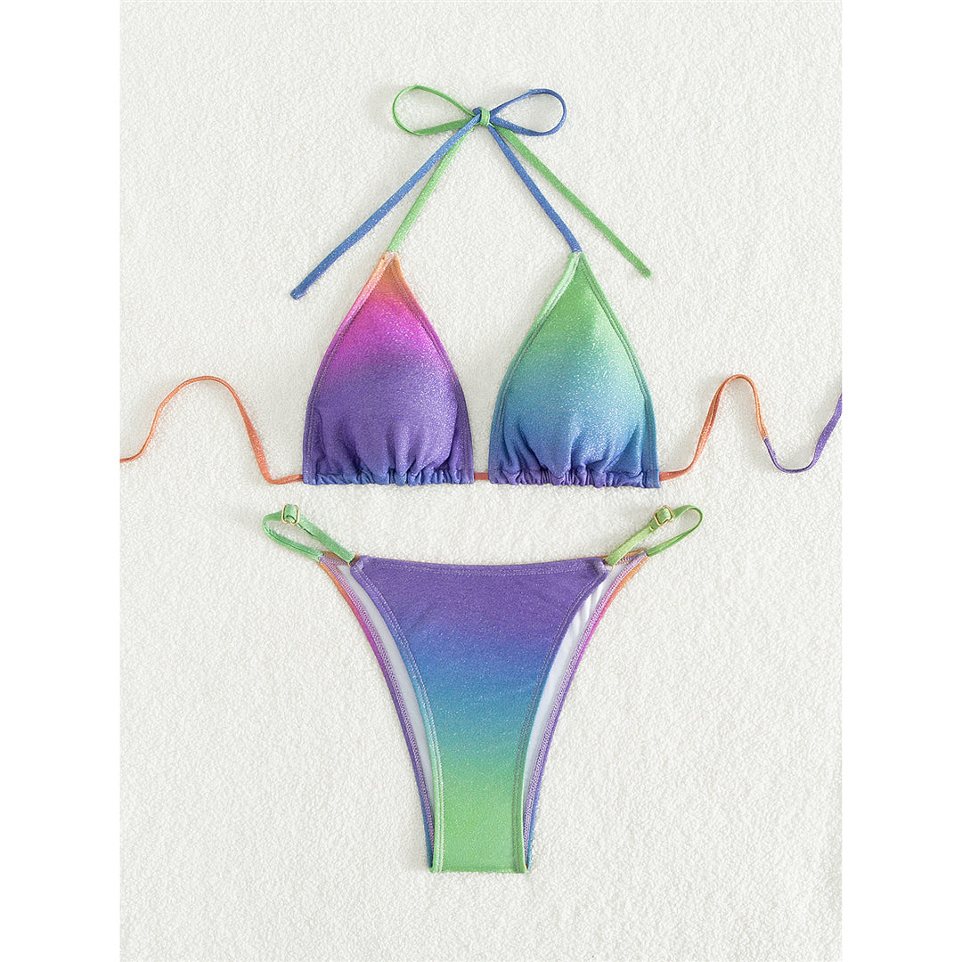 Alice Colorful Shiny Halter High Leg Cut Bikini