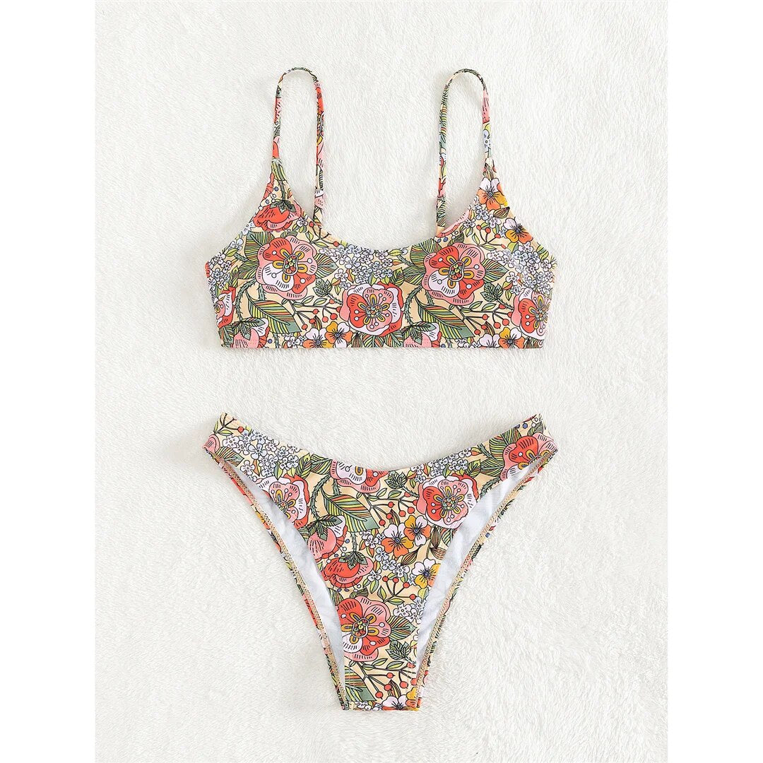 Lillian Floral Printed Brazilian Mid Waist Bikini