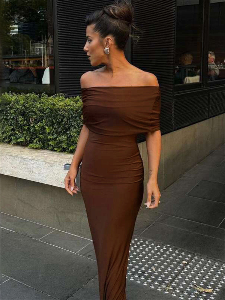 Laura Pleated Off-Shoulder Elegant Long Dress