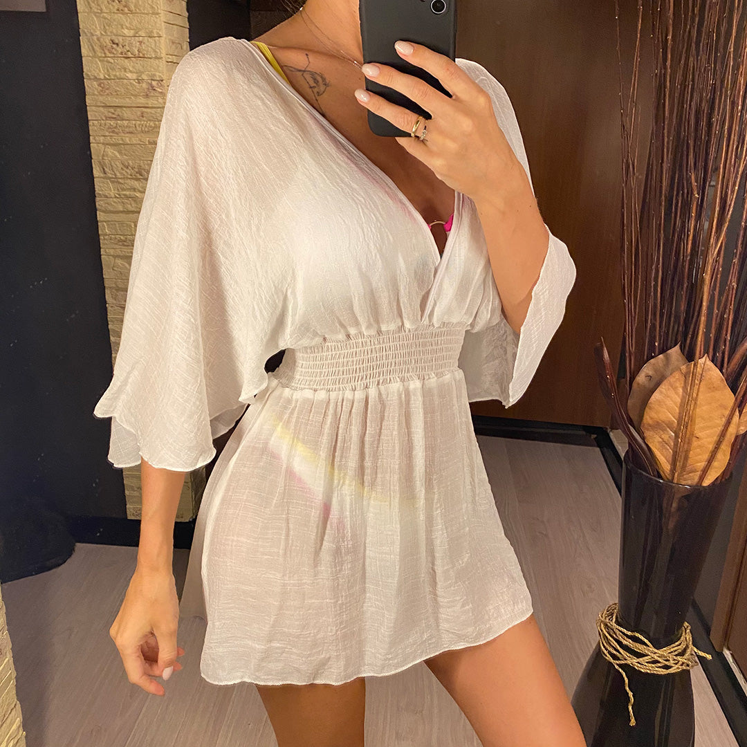 Ashley Deep V Neck Long Sleeve Backless Mini Dress