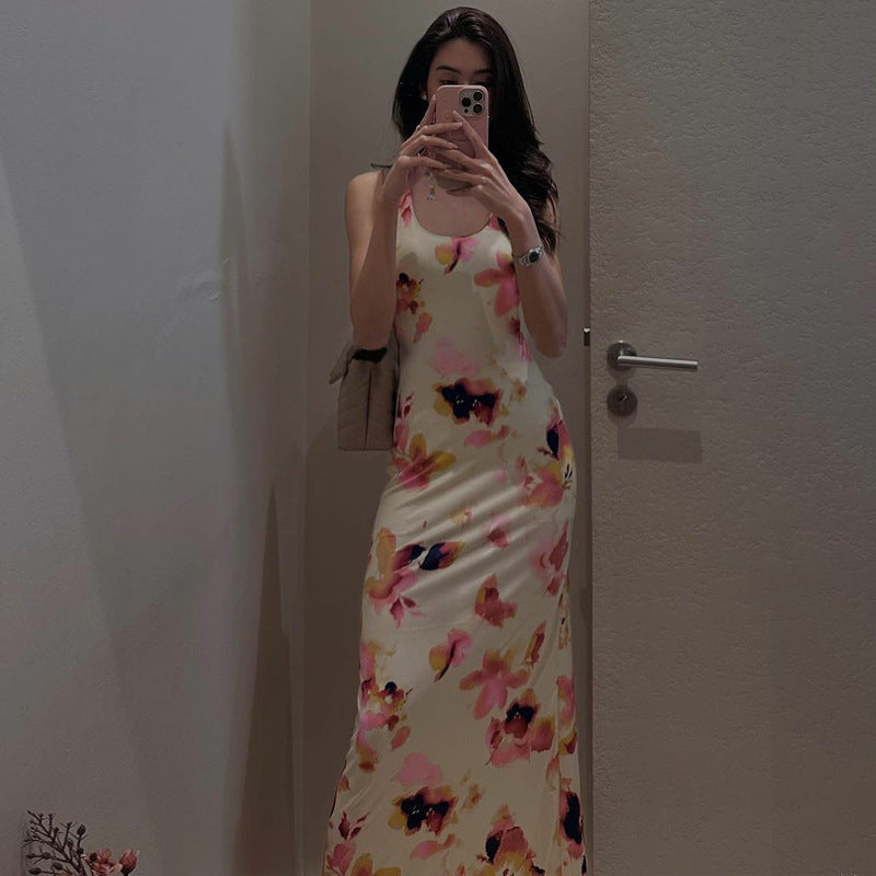 Claire Backless Floral Print Slip Maxi Dress