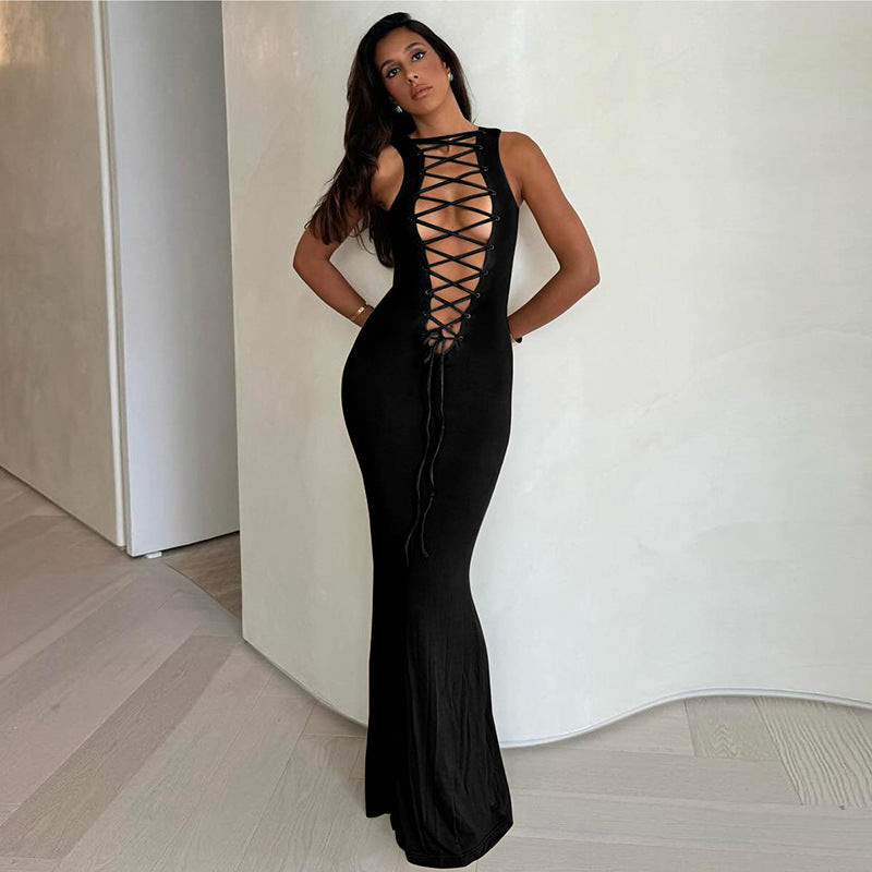 Paris Bandage Hollow Out Fashion Long Dress