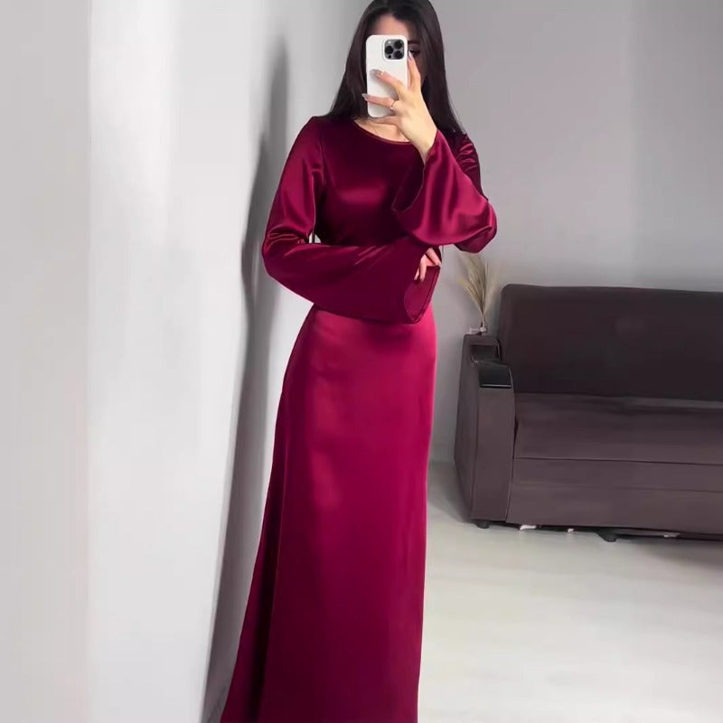 Wendy Satin High Waist Women Maxi Dress