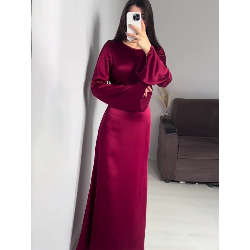 Wendy Satin High Waist Women Maxi Dress