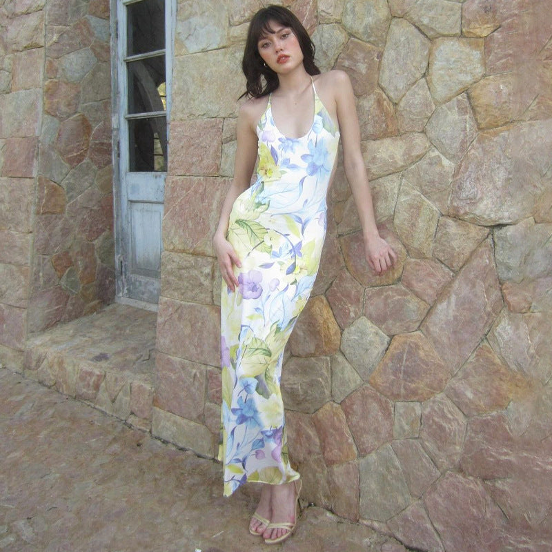 Claire Backless Floral Print Slip Maxi Dress