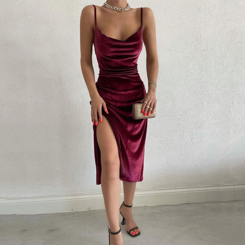 Chantal Evening Gown Velvet Midi Bodycon Dress