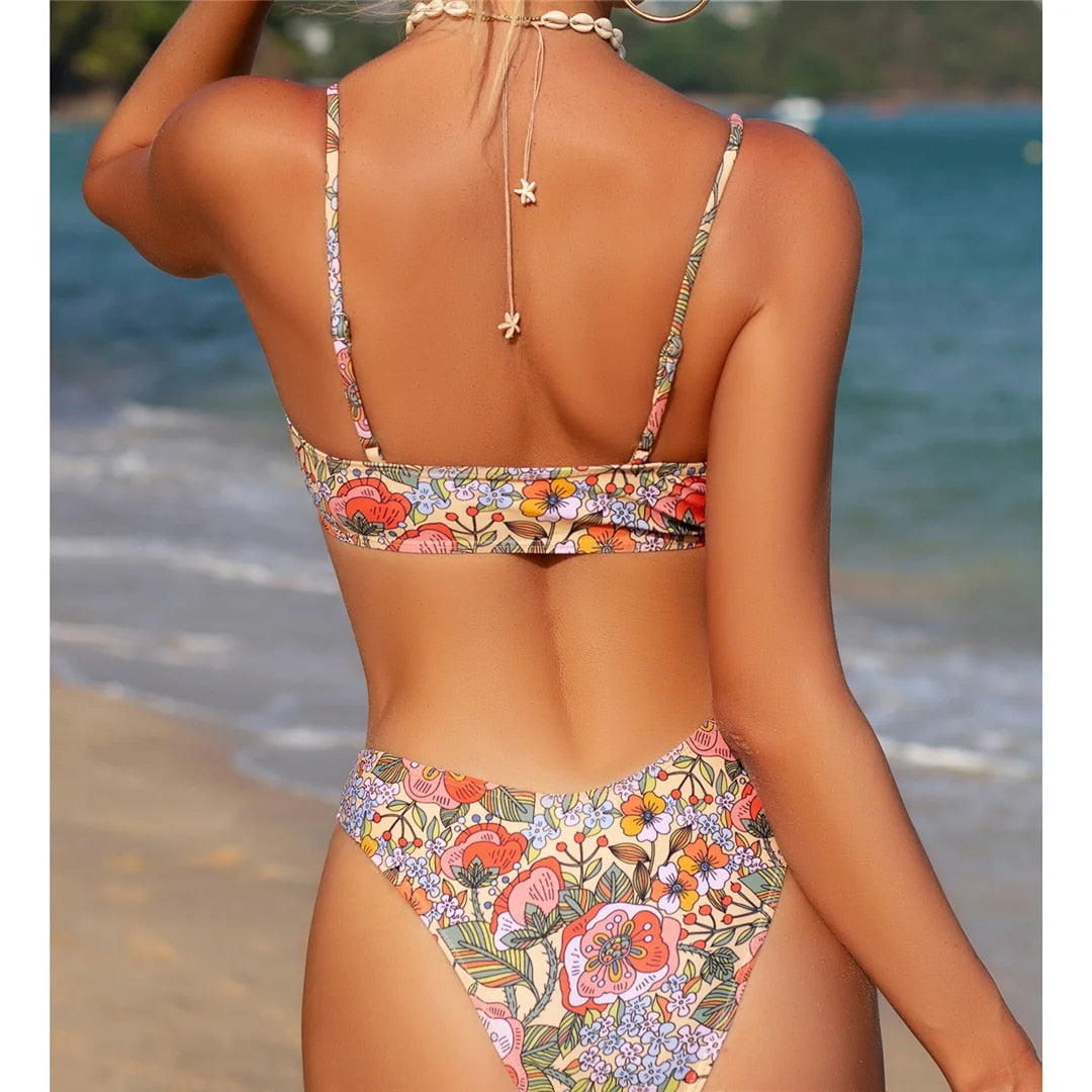 Lillian Floral Printed Brazilian Mid Waist Bikini