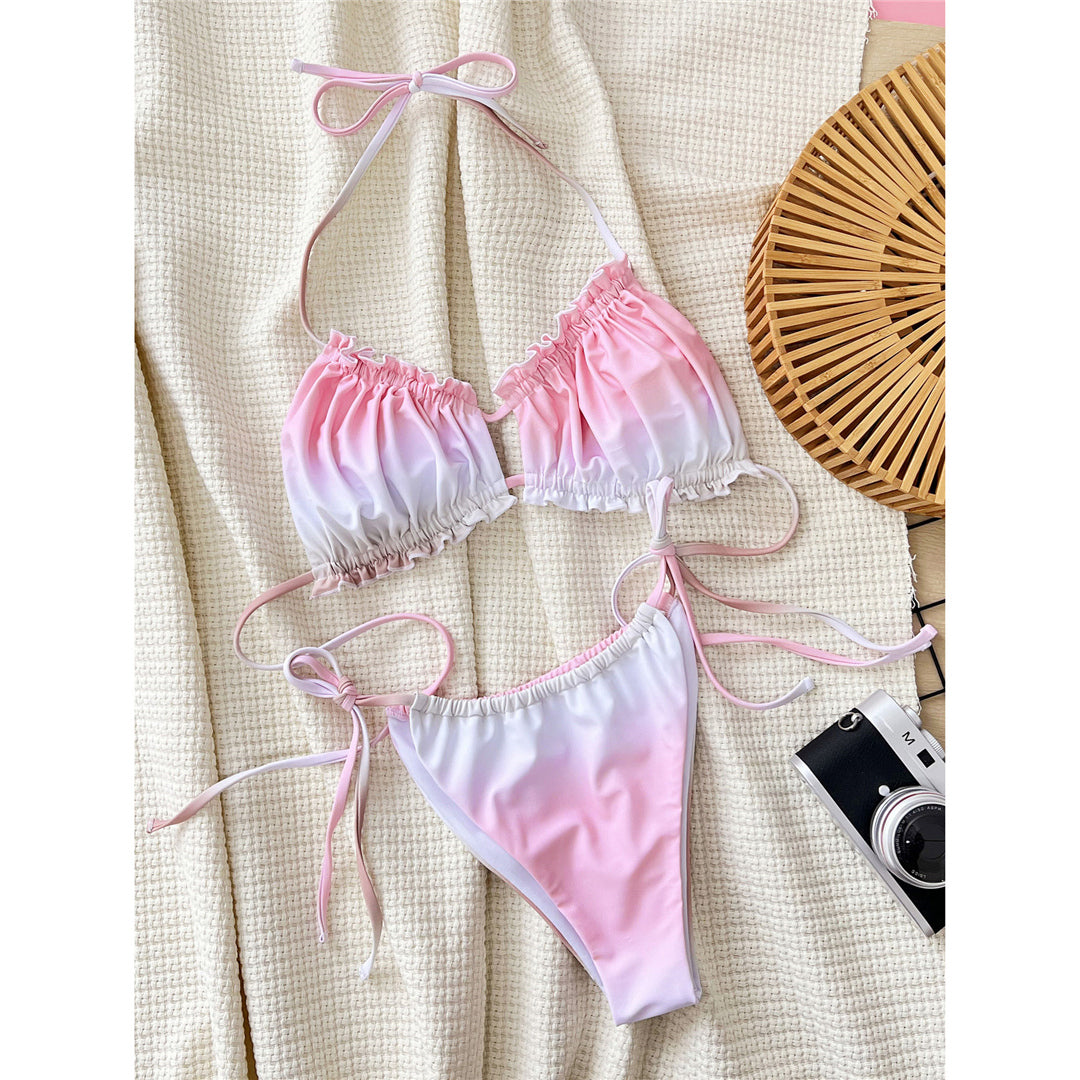 Jane Ruffled Frilled Gradient Halter Bikini