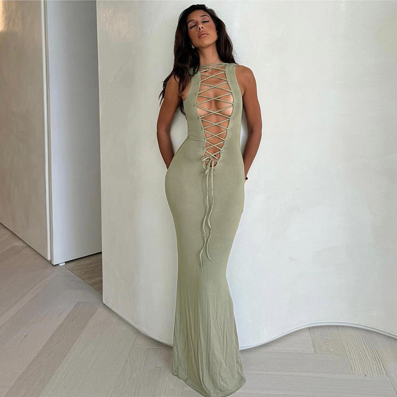 Paris Bandage Hollow Out Fashion Long Dress