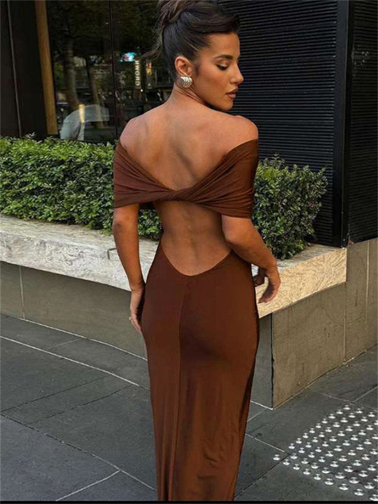 Laura Pleated Off-Shoulder Elegant Long Dress