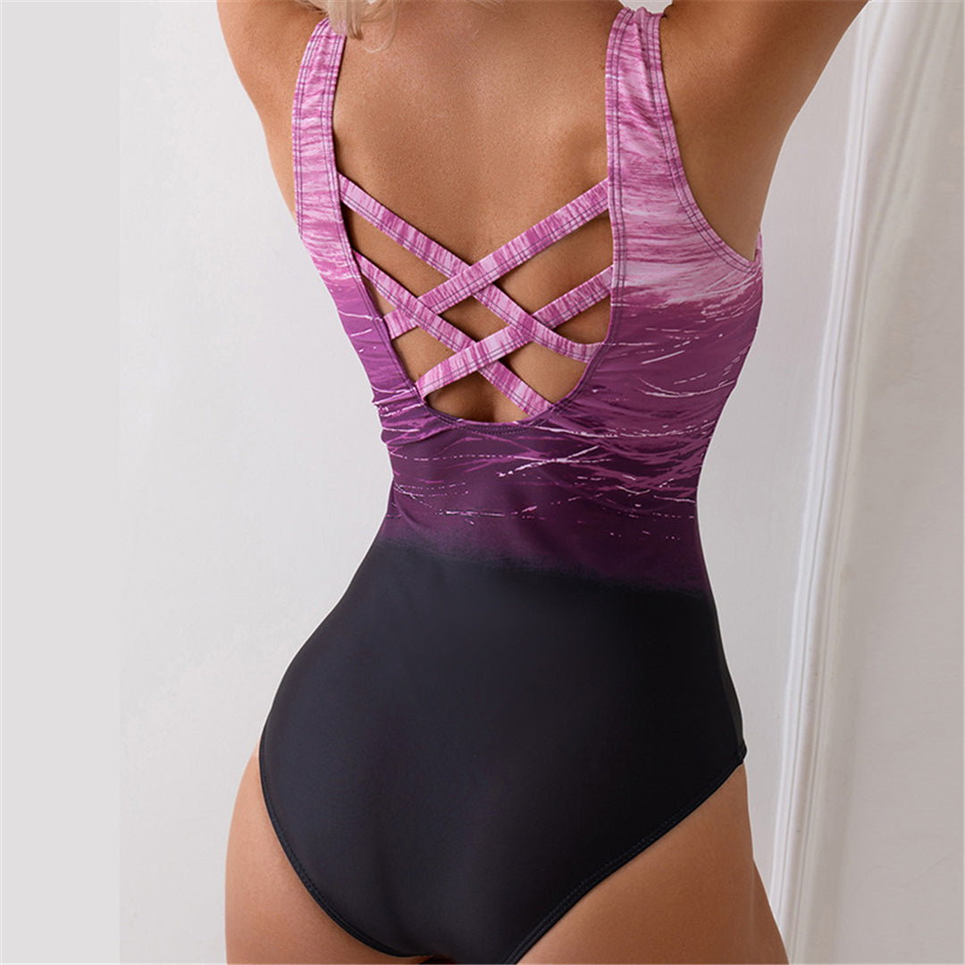 Rose Tie Dye Gradient Cross Back Monokini