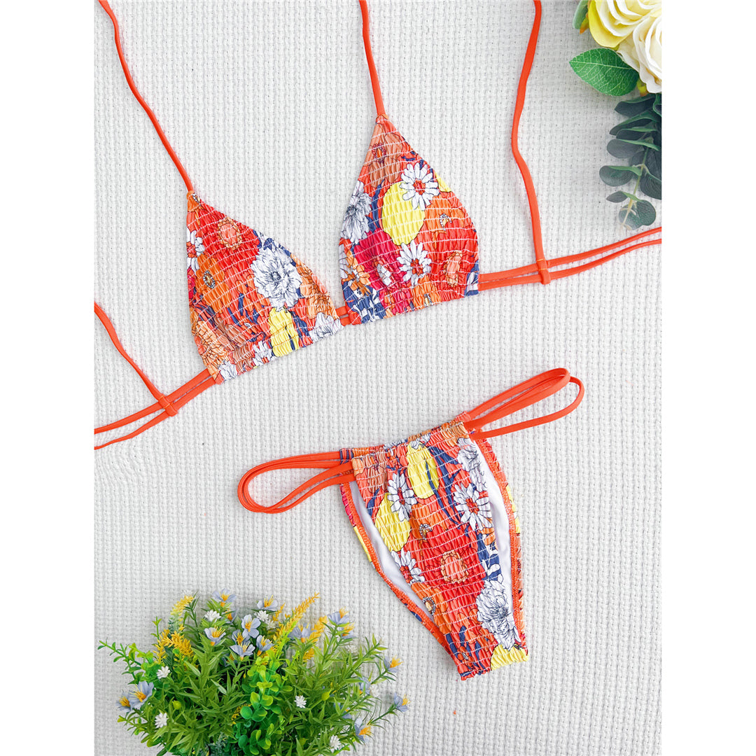 Ada Flower Printed Wrinkled Bikini