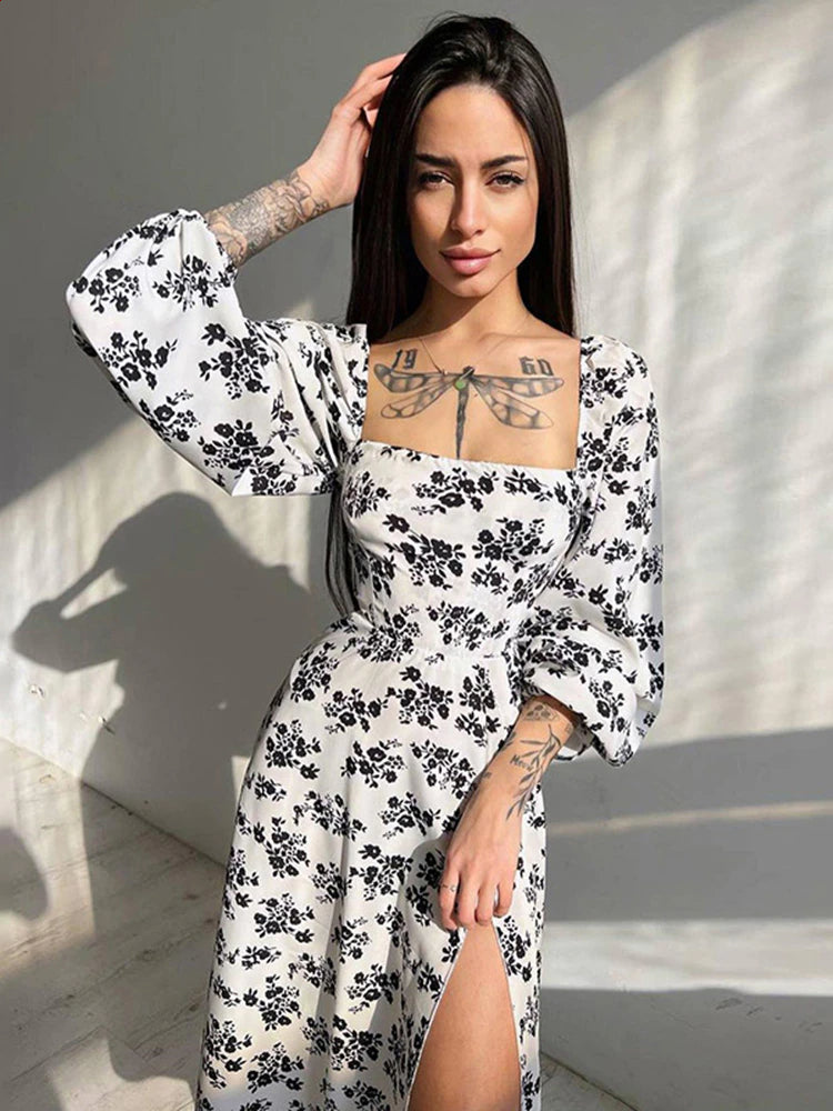 Dina Floral Print Backless Midi Dress