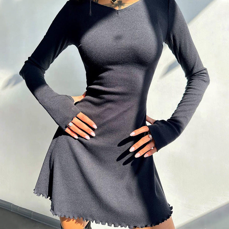 Tara Ribbed Long Sleeve Sexy Mini Dress