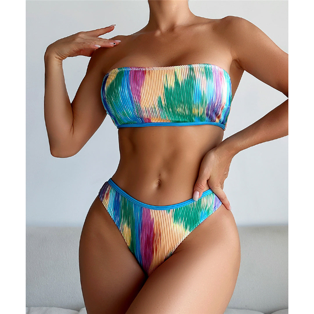 Bonnie Colorful Bandeau Ribbed Brazilian Bikini