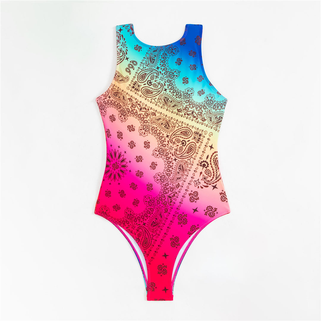 Dawn Printed High Neck Backless One Piece Swimsuit