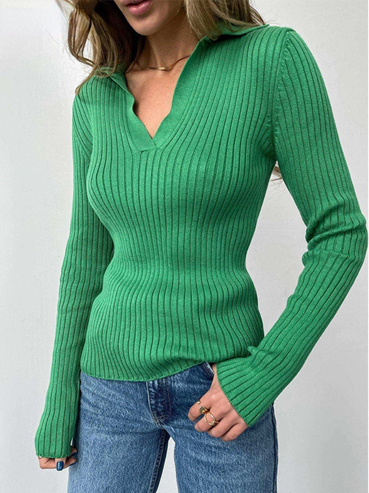 Cindy Polo Collar Slim Women Sweater