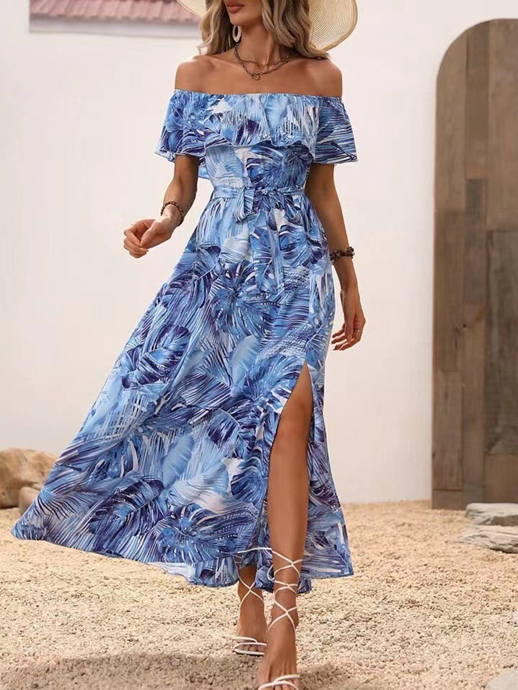 Angela Backless Off Shoulder Slit Boho Maxi Dress