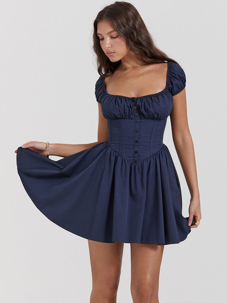 Charlotte Square Collar Pleated Mini Dress