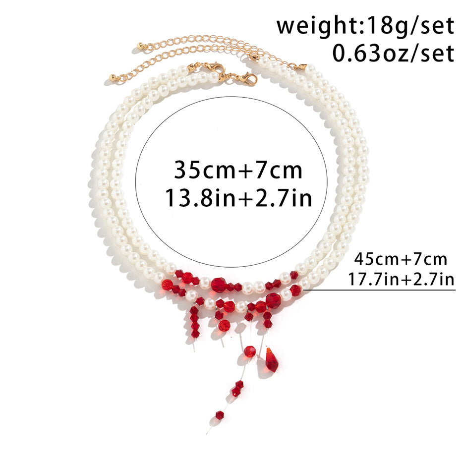 Dawn Vintage Red Blood Pearl Chain Necklace