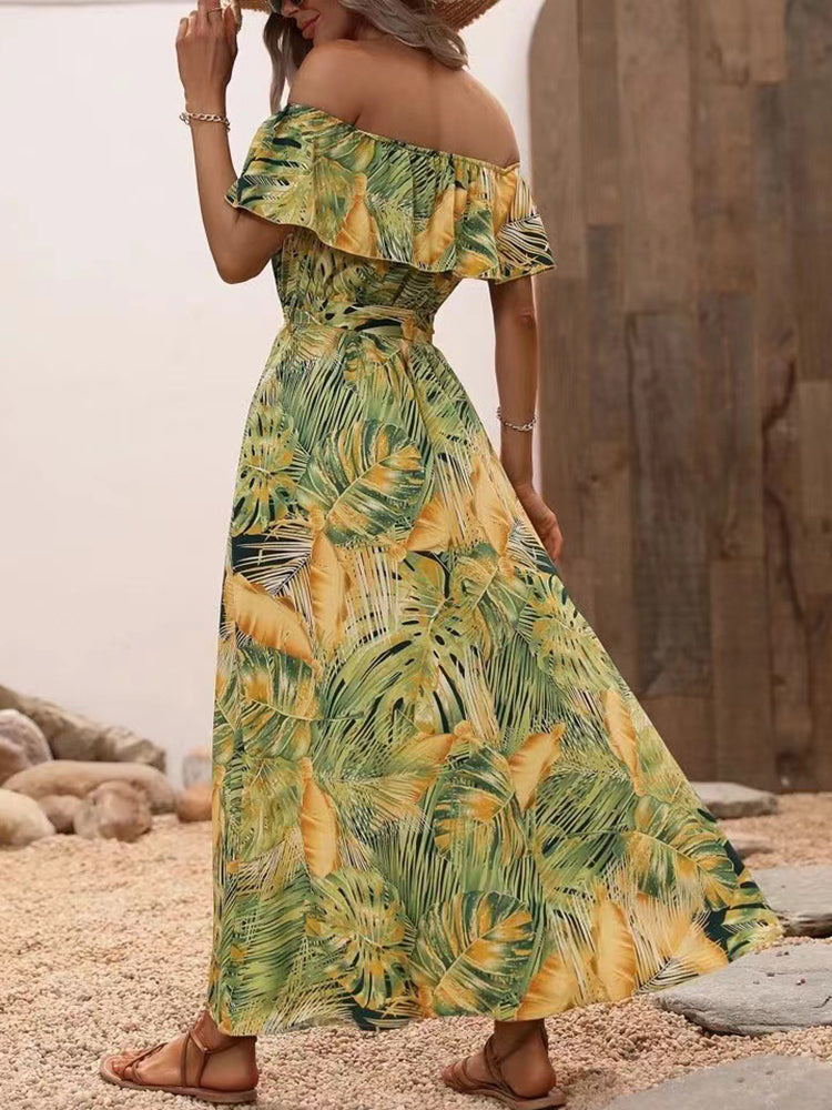 Angela Backless Off Shoulder Slit Boho Maxi Dress