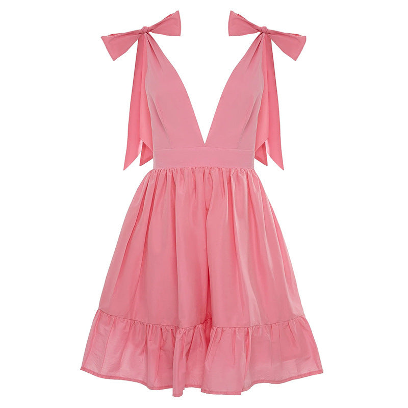 Sue Pink Deep V Neck Backless Dress