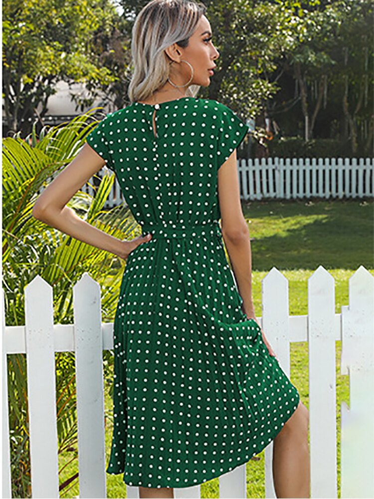 Jessie Summer Polka Dot Short Sleeve Midi Dress