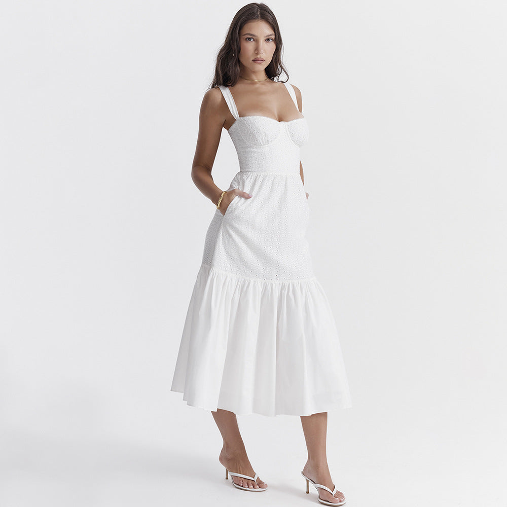 Ruth White Spaghetti Strap Midi Dress