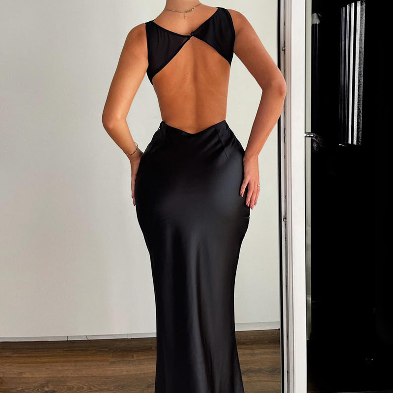 Regina Satin Backless Bodycon Sexy Maxi Dress