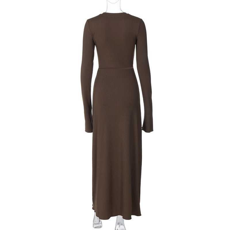 Lorraine V Neck Lace-up Long Sleeve Maxi Dress