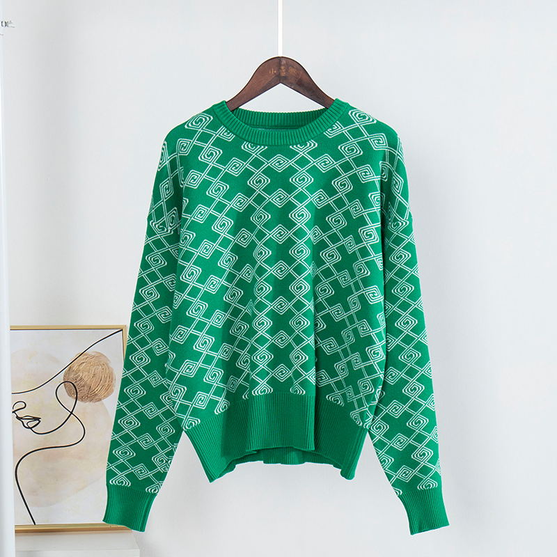 Adrianne Plaid Long Sleeve Oversize Knitted Women Pullover