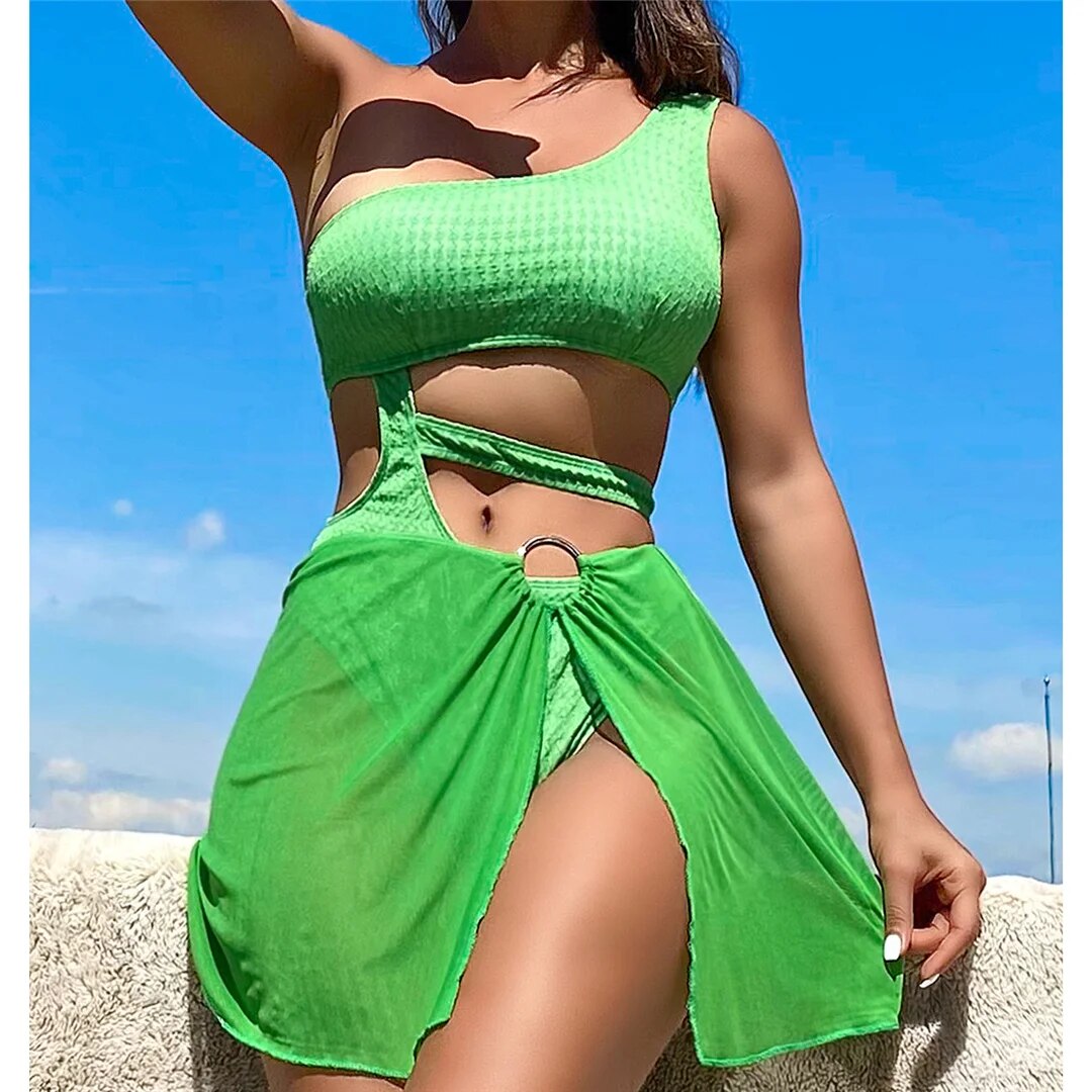 Faith Asymmetric Tummy Cut Out Wrinkled One Piece Swimsuit