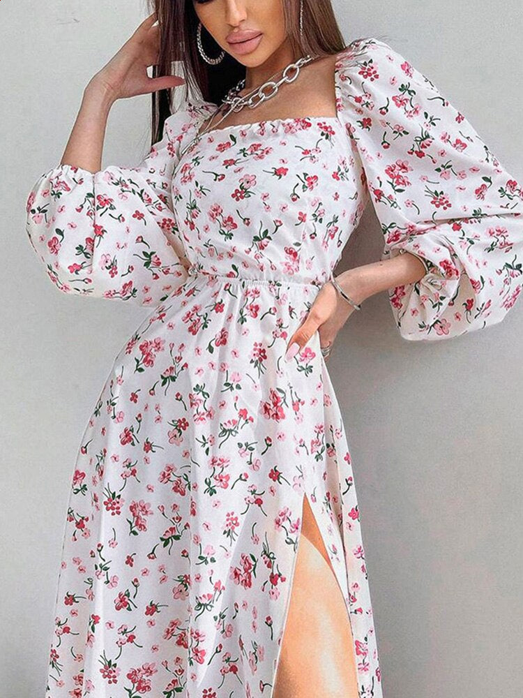 Dina Floral Print Backless Midi Dress