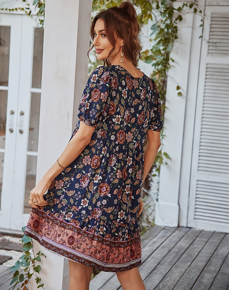 Bonnie Floral Puff Sleeve Summer Midi Dress