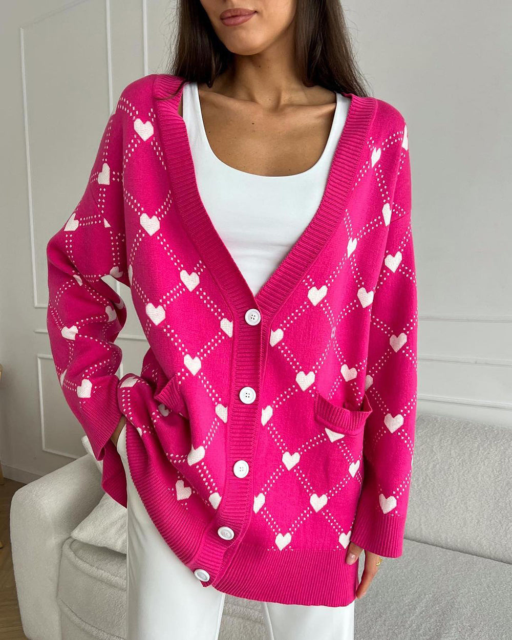 Eva Hearts Print Oversize Women Cardigan