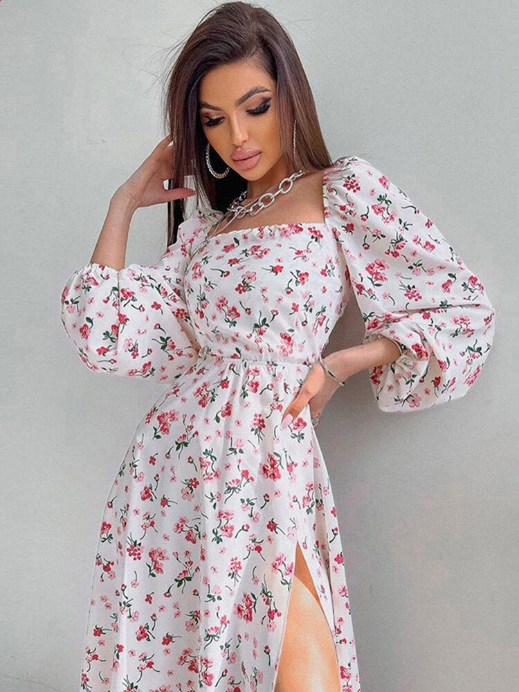 Dina Floral Print Backless Midi Dress