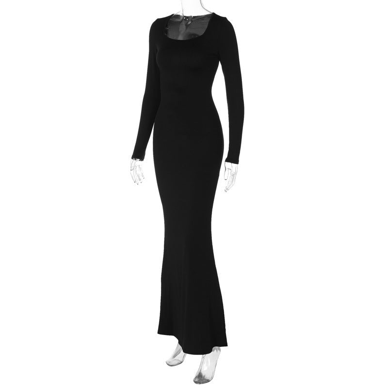 Jenna Black Lace-up Long Sleeve Maxi Dress