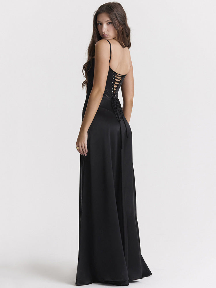 Miranda Lace-up Satin Maxi Dress